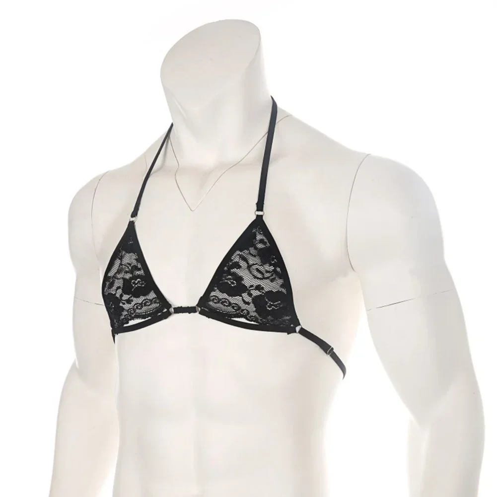 

Men Sexy Sheer Lace Lingerie Bikini Underwear Nightwear Wire-Bra Tops Vest