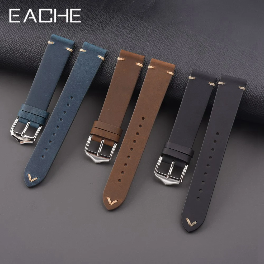 

EACHE High Quality Crazy Horse & Genuie Leather Watch Band Straps Wholesale Retail Watchband Blue Grey 18mm 20mm 22mm