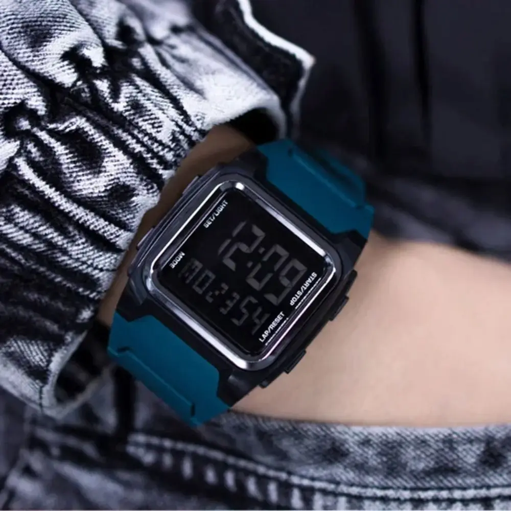 Fashion LED Display Sports Digital Watch Multifunction Glow-in-the-dark Quartz Watch Stopwatch Square Alarm Clock For Men Kids