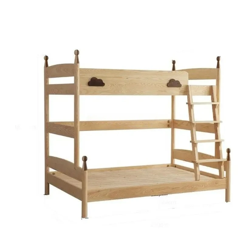 

Nordic ash wood all solid wood mother and child bed, simple black walnut children's multi-functional high and low bed