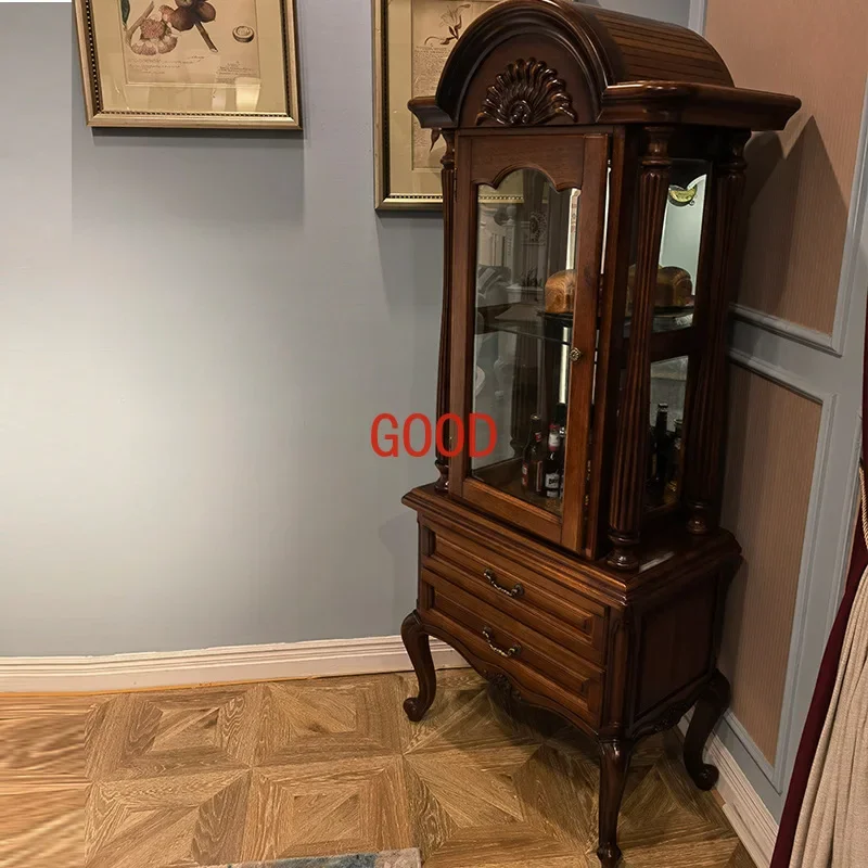 Wood Wine Cabinet Sideboard Dining Room Glass Display Side Cabinet European-Style