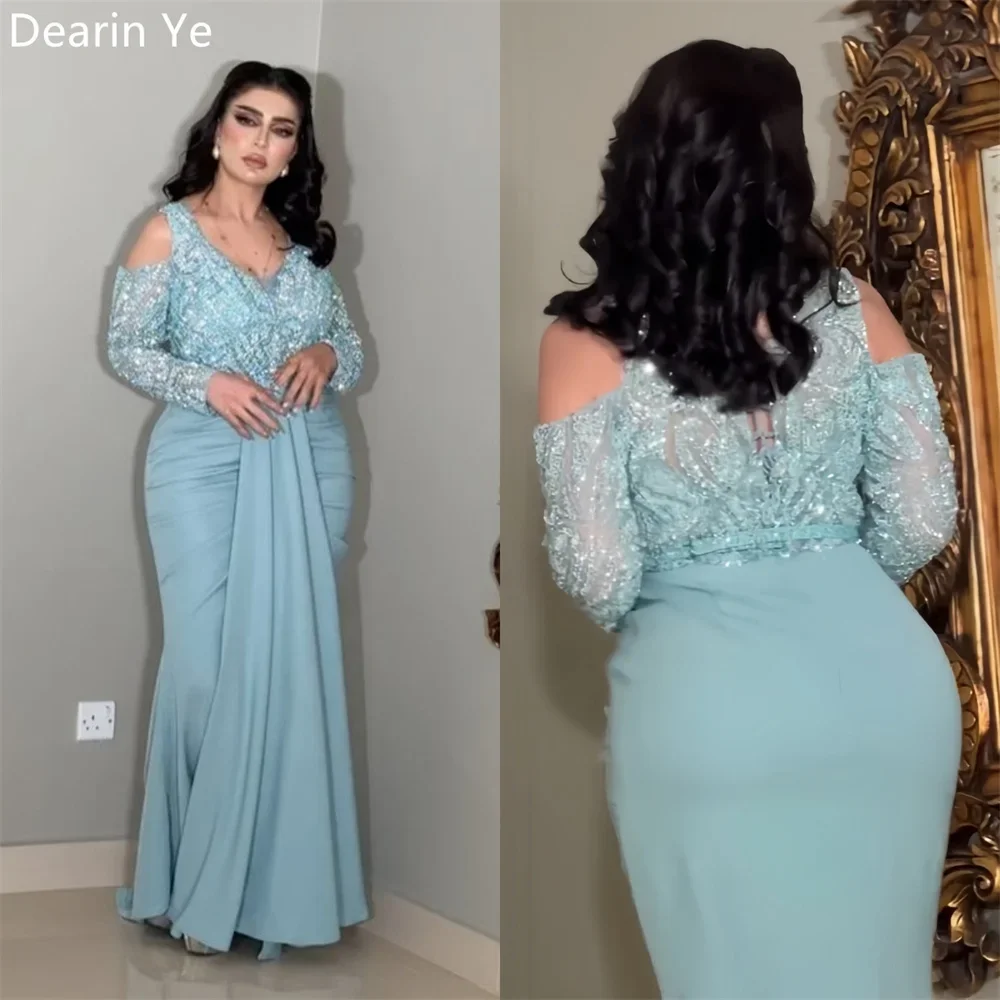 

Customized Prom Gown Saudi Arabia Dearin V-neck Mermaid Floor Length Skirts Sequin Draped Beading Bespoke Occasion Dresses Eveni