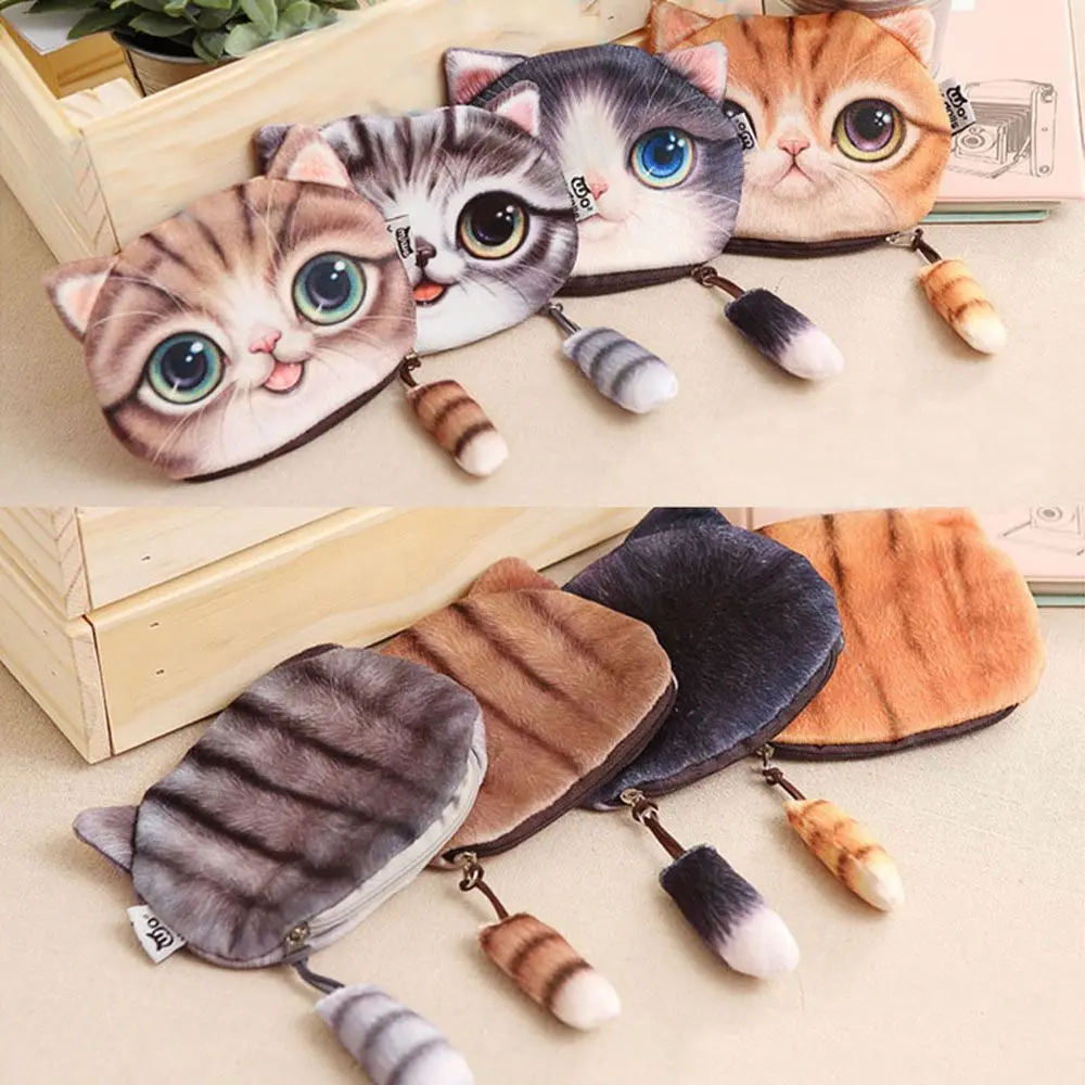 

Personalized Woman Cute Design Cat Head Meow Big Face Small Tail Cat Coin Bag with Zipper Cartoon Cat Zero Wallet