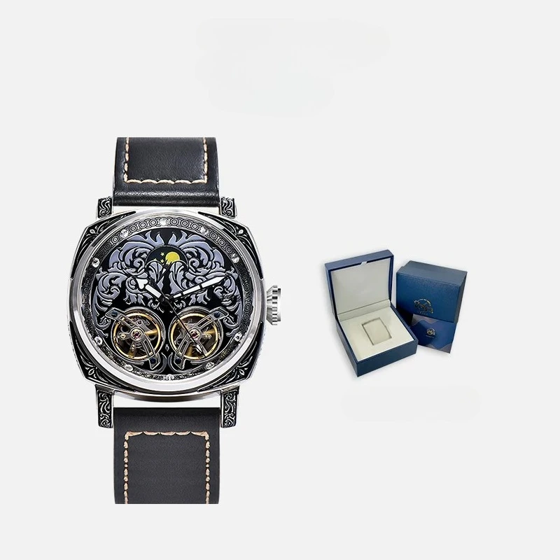 VRQ Double Flywheel Touristic Watch Men's Fashion Niche Trend Moon Phase Engraving Watch