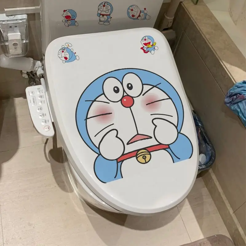 Doraemon Toilet Stickers Decorative Bathroom  Lovely Animal Beautification Decoration Toilet Lid Home Cartoon Decoration Decals