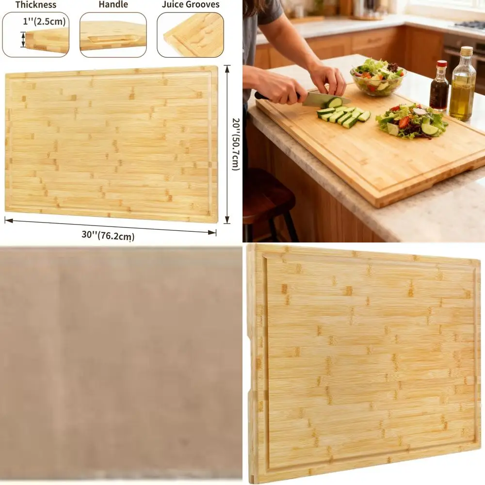 

Large 30 x 20 Bamboo Chopping Board with Juice Groove for Kitchen Use - Ideal for Turkey, Meat, and Vegetables