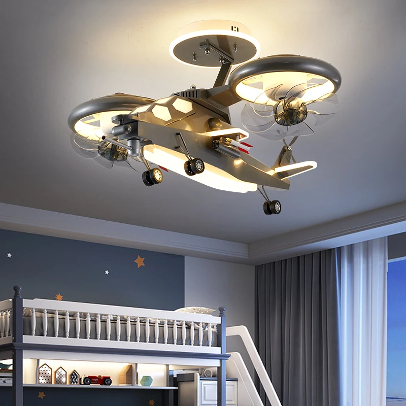 Kids Room Light Airplane Light Boy Creative Fan Light Big Room Light with Fan Light Boy Bedroom Ceiling Lamp