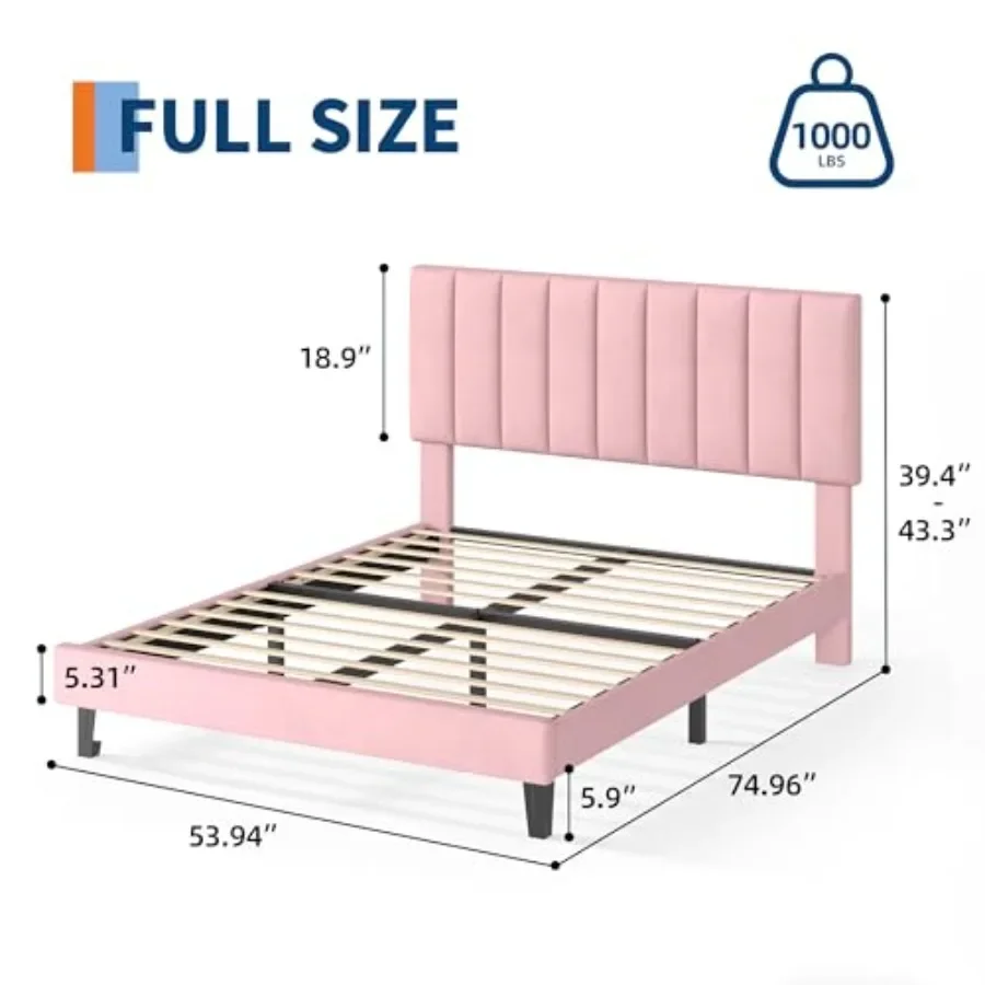 Size Platform Bed Frame with Upholstered Headboard for bedroom use, fabric material, gray color, minimalist design and easy ass