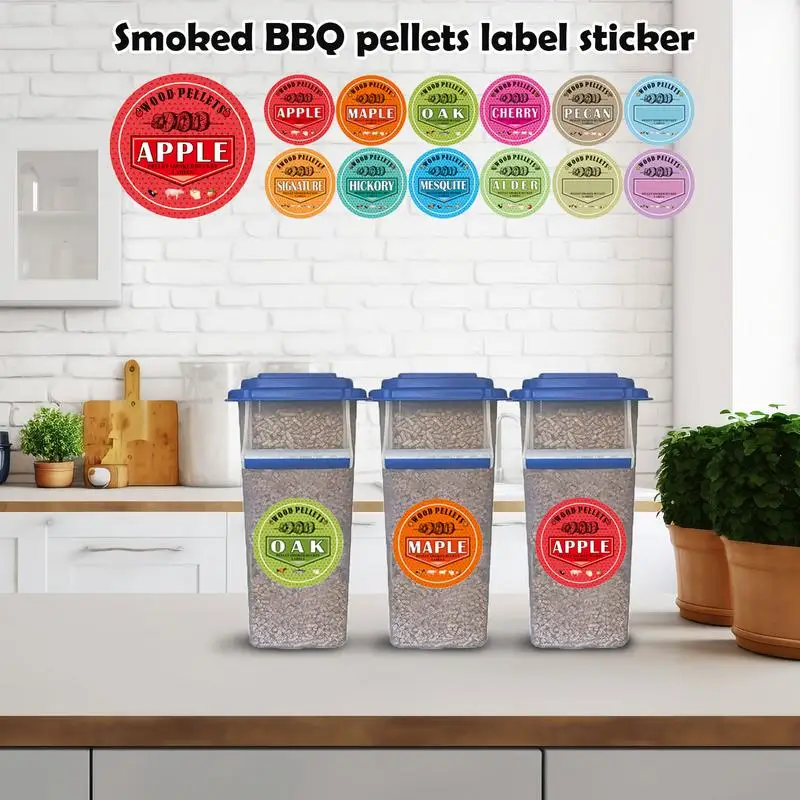 

Smoker Pellet Storage Stickers Waterproof Stickers Flavor Tags 12 Pcs Pellet Storage Bin Label Grilling Pellets Stickers Storage