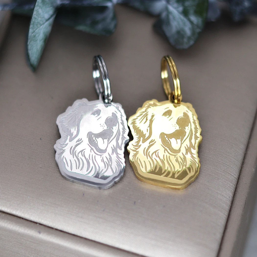 

1pc Stainless Steel Personalized Dog Keychain Custom Happy Pyrenean Dog Key Chain Puppy Decorations Keychains ID Name Tag Dog