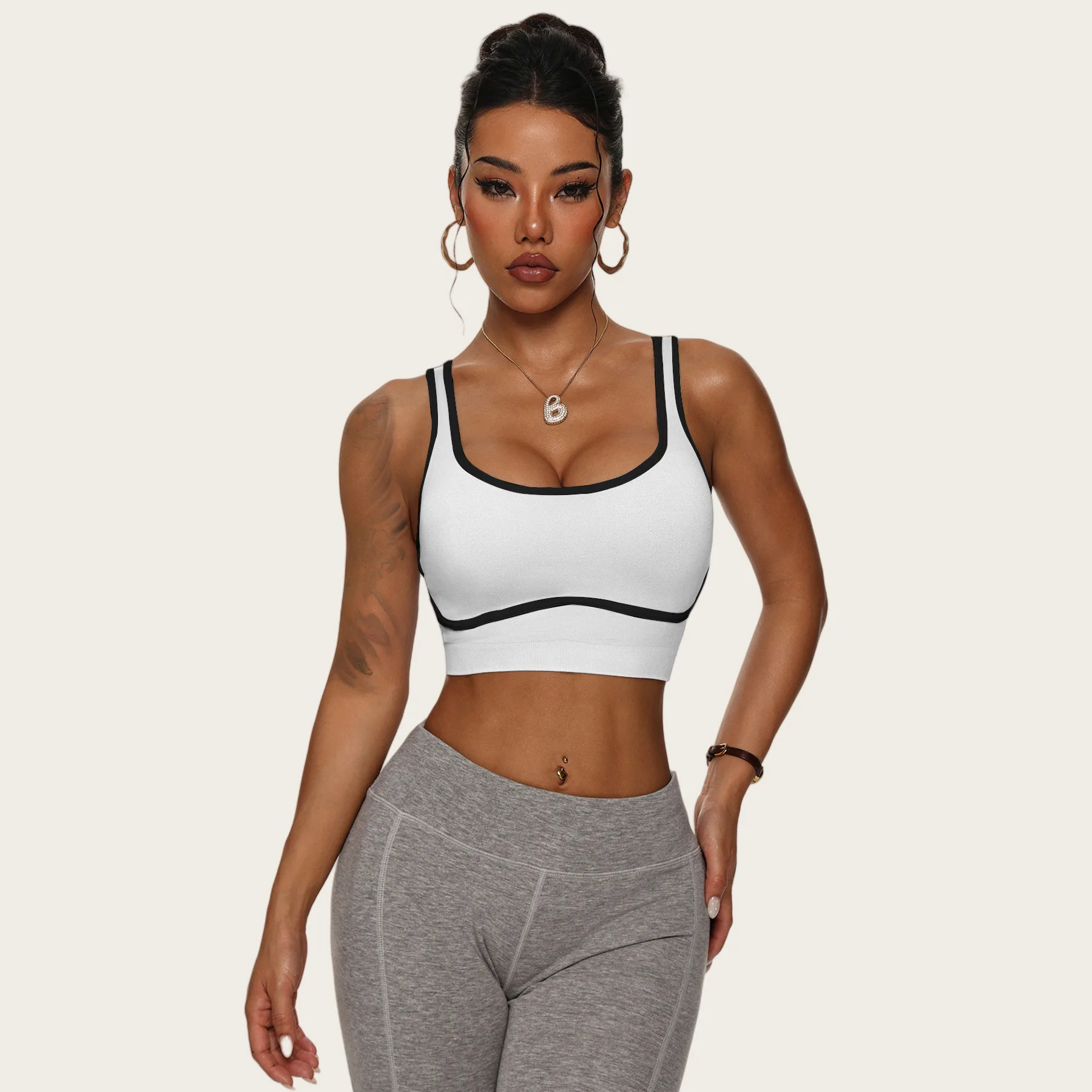 

Popular color contrast beauty back high elastic fitness yoga bra outdoor training with chest pad vest sports yoga clothes