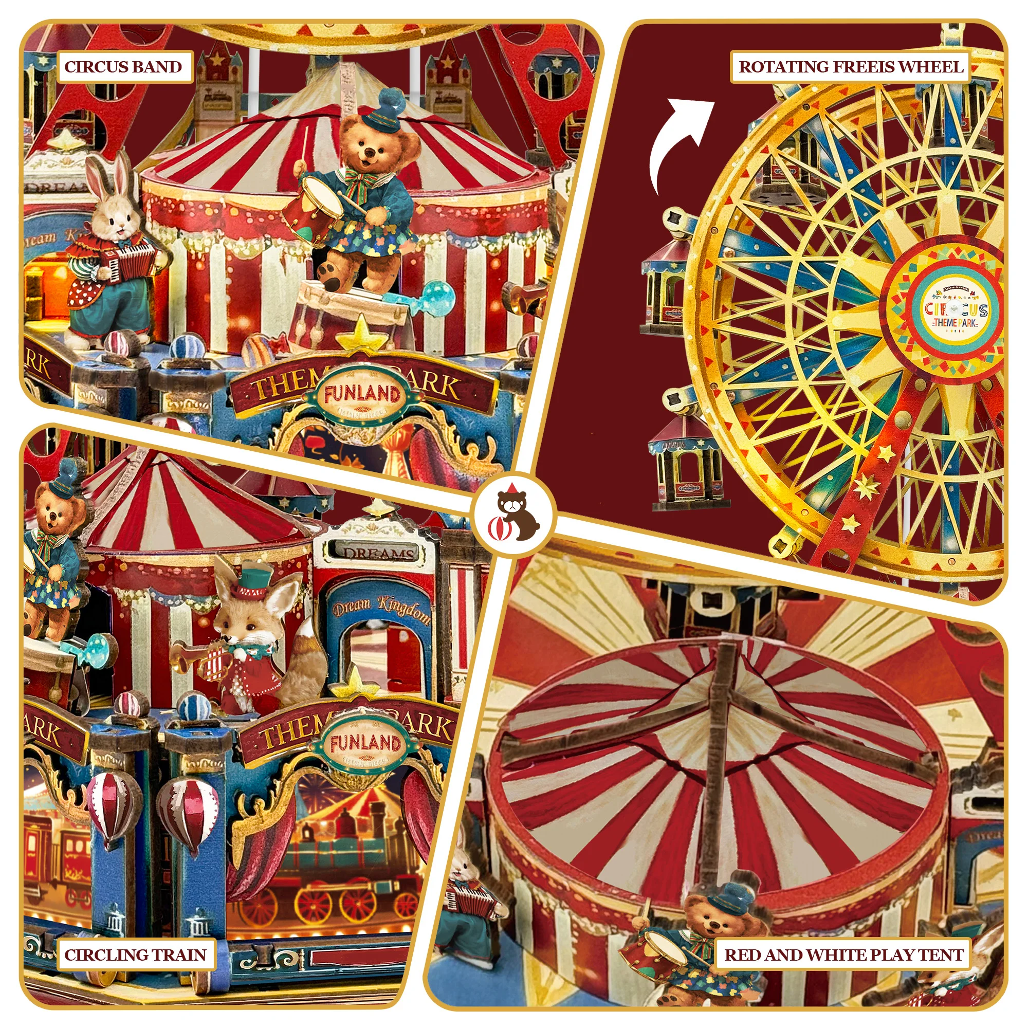 Carillon con ruota panoramica del secolo fai-da-te Case delle bambole Kit modello in miniatura in legno Puzzle 3D Casa delle bambole con mobili per regali di amici