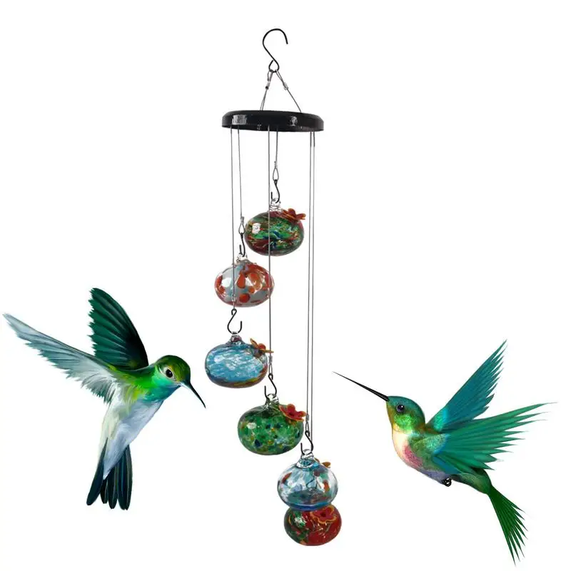 

Hummingbird Wind Chimes Novelty Bird Feeder Wind Chimes Outdoors Decoration 2-in-1 Outdoor Wind Chimes Glass Hummingbird Feeder