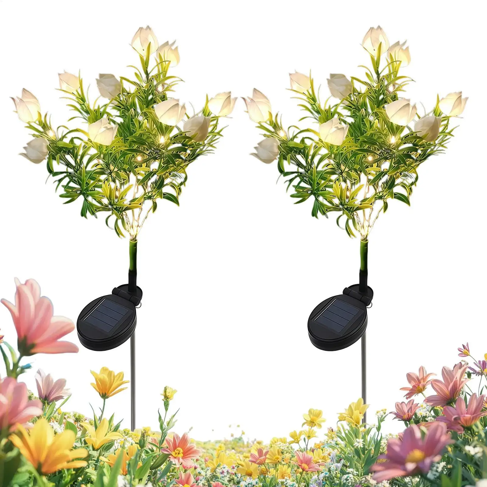 Solar Flower Lights Waterproof LED Realistic Gardenia Decoration Garden Lights Solar Powered For Patio Garden Balcony Flower