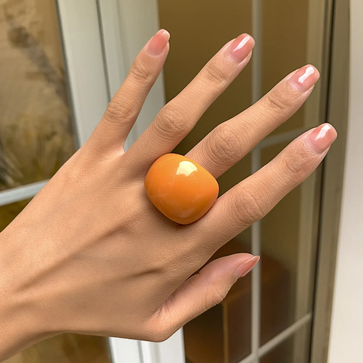 Classic Candy Color Acrylic Ring Exaggerated Geometric Hand Jewelry Wholesale Women\'s Accessories Rings for Women