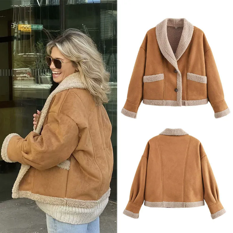 

2024 Autumn/Winter Women's Wind-Driven Woolen Coat With Loose Collar And Fur One-Piece Top