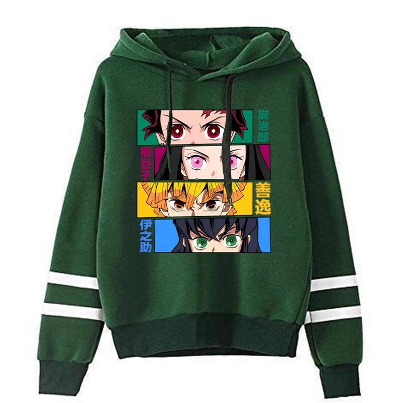 New Fashion Anime Kamado Tanjirou Kamado Nezuko Pullover Long Sleeve Sports Hoodie Women Stripe Sweatshirt Pullover Tops