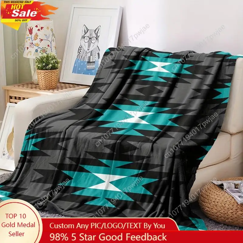 

Cozy Aztec-Inspired Fleece Throw Blanket Soft Comfortable Flannel with Modern Geometric Design Custom blankets