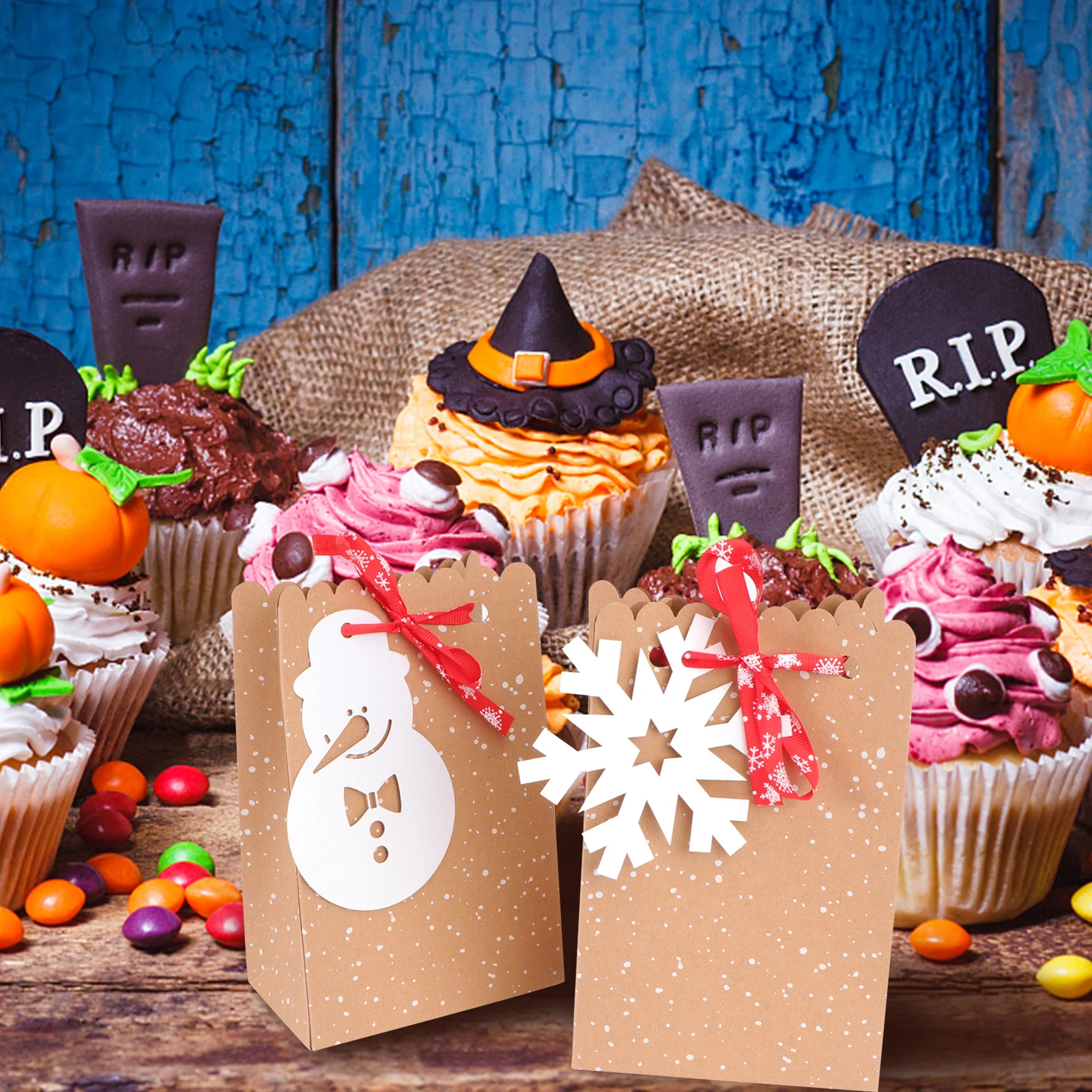 

24pcs Kraft Paper Bag Candy Wrapping Gift Case Storage Biscuit Box Christmas Party Kids Cookies Gifts Eco Design