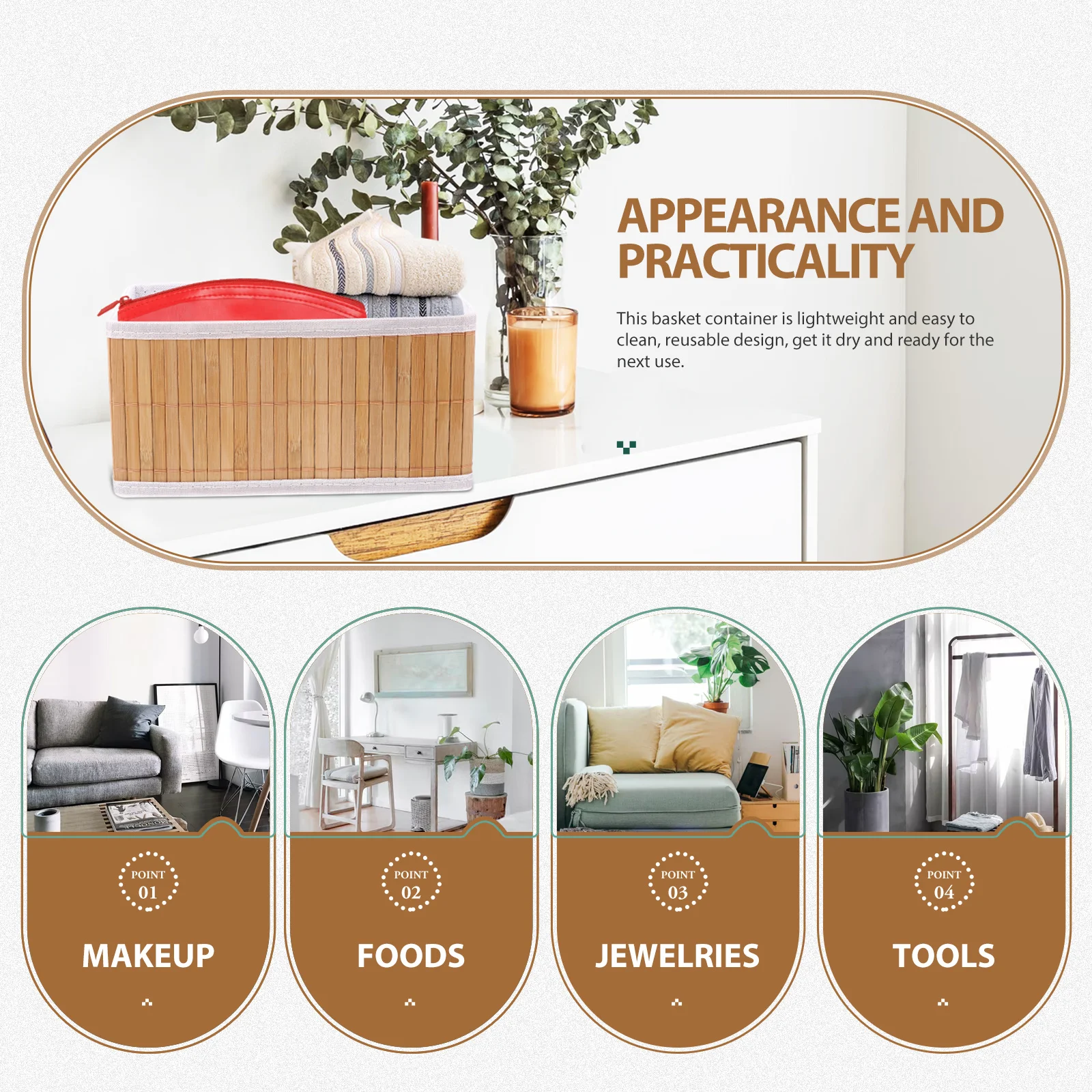 

2Pcs Bamboo Storage Baskets Woven Organizer for Home Kitchen Desktop Sundries Holder Fruit Snack Bread Basket Multipurpose