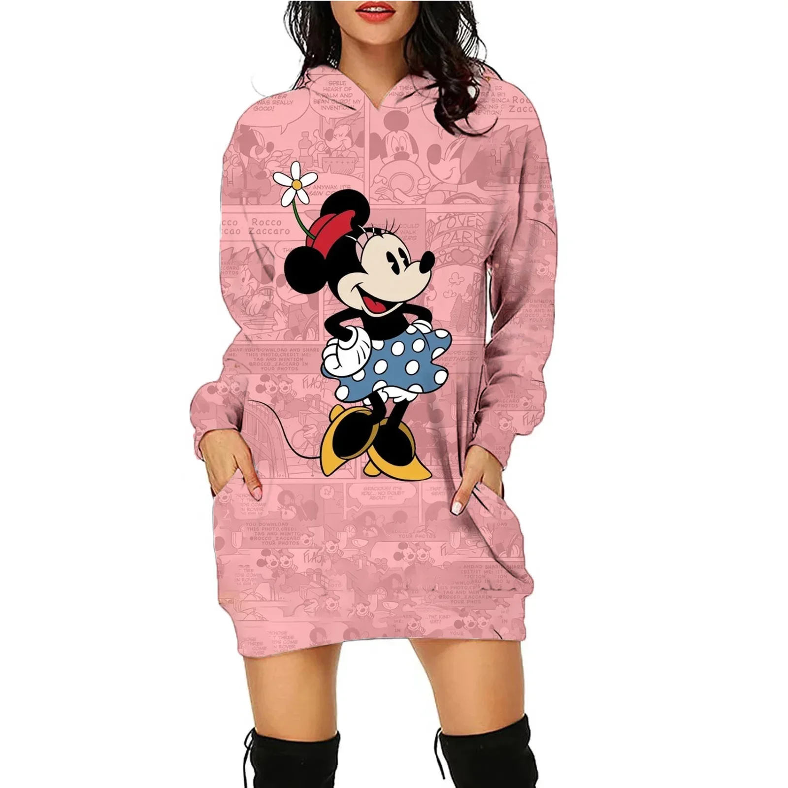 Disney Hoodie Elegant Women's Dresses for Party Mini Dress With Hood Long Sleeves Mickey Minnie Luxury Disney Kawaii Top