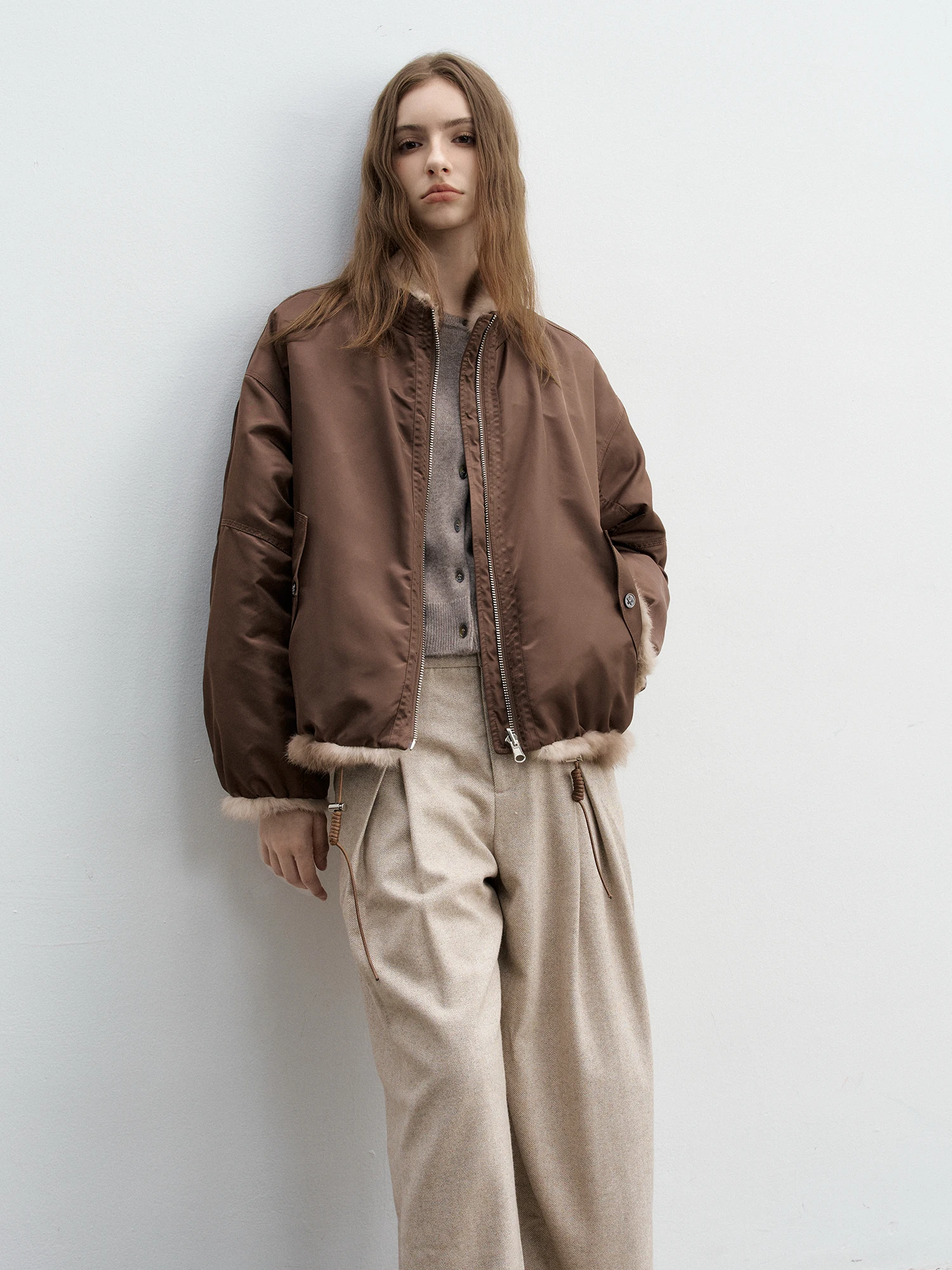 Double-Sided Wear Rabbit Fur Jaet ort Young Fem Leather Coat MANMONA Warmth All-Weather Sli Korean Version Coat