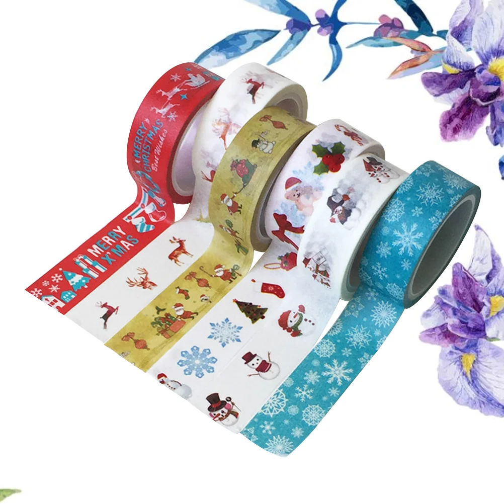 6 Rolls Christmas Washi Tape Decorative Gift Wrapping Cartoon Pattern Paper Adhesive Festive Stationery Tape for Home