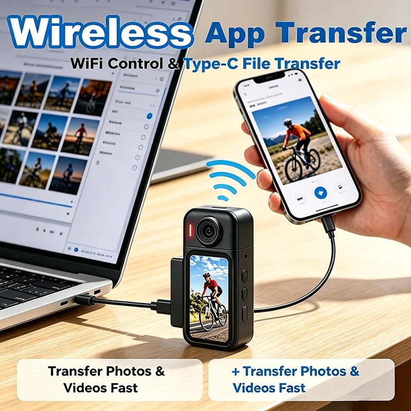 Mini 4K Wireless WiFi Wearable Body Camera Hands‑Free POV Vlog Recorder Waterproof Portable Action Cam for Cycling Motorcycling
