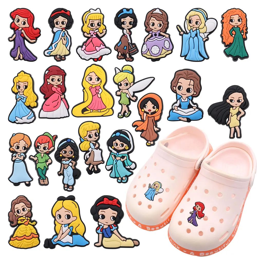 1Pcs Shoe Charms Cartoon Disney Princess Elf Alice Rapunzel Accessories PVC Shoes Buckle Decoration For Children X-max Gift