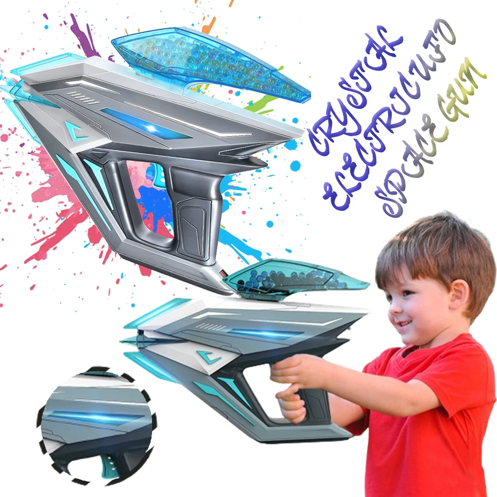 Pistola giocattolo elettrica tattica con sfera di cristallo Pistola spaziale UFO completamente automatica Modello di lanciatore per bambini all'aperto da regalare con display del livello della batteria