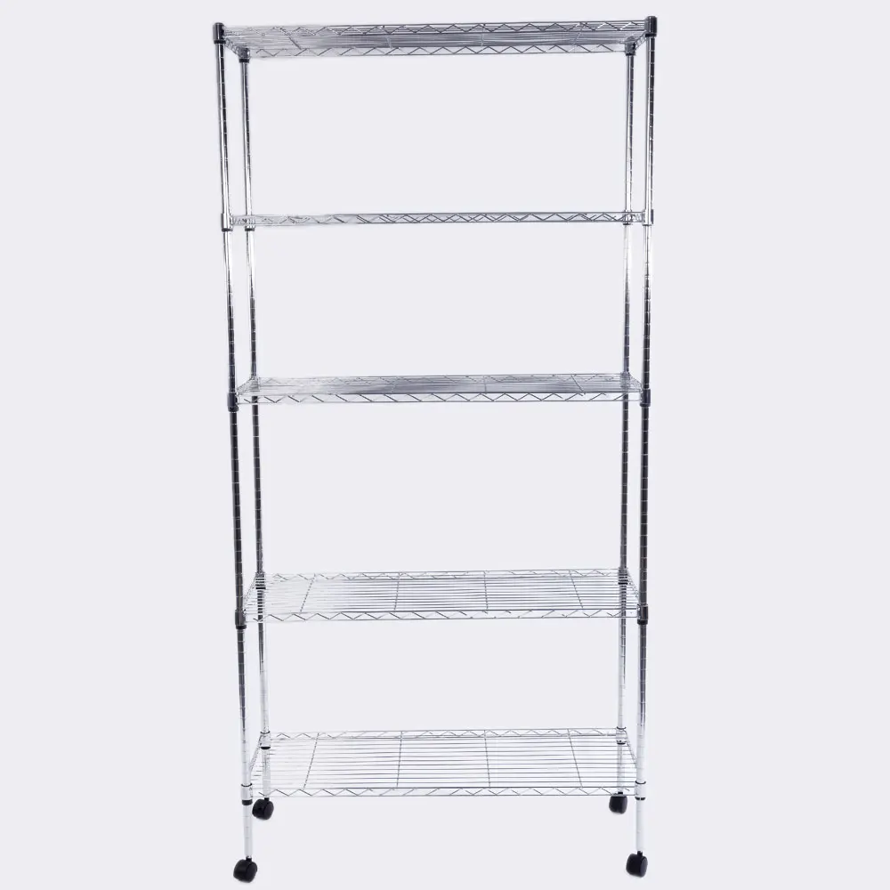 

5-Layer Chrome Plated Iron Shelf with 1.5" Nylon Wheels 165*90*35 Chrome