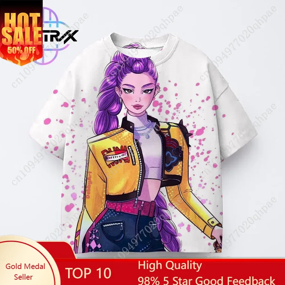

Boys Girls Casual Fashion Kids Kpop Demon Hunters 3D Cartton Short Sleeve Summer T-Shirt Anime Clothes