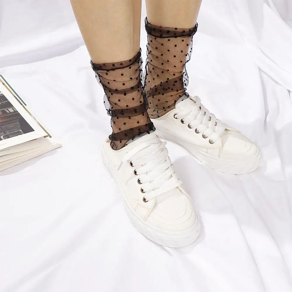 Fashion Dot Tulle Socks Women Transparent Thin Socks Knee Chiffon Socks Female Dress Socks