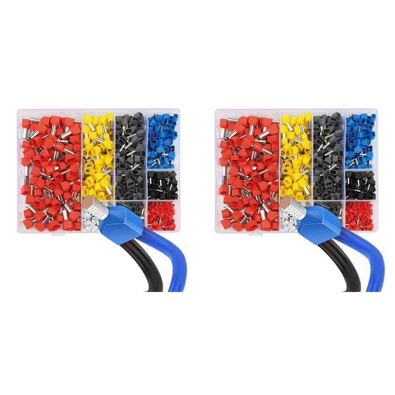 

1500Pcs Twin Wire Ferrules Kit Wire Terminal Ferrules Crimp Connector Twin Ferrules Dual Bootlace Ferrule Teminator Kit-BAAX