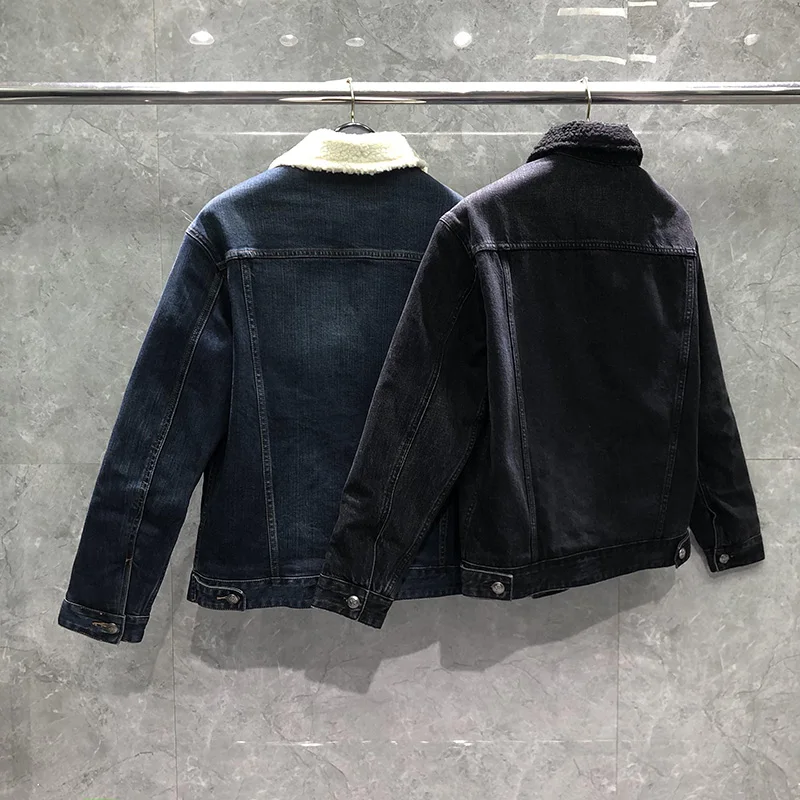 Denim Jacket Men Top Quality Heavy Weight Thickening Keep Warm Lamb Velvet Denim Coat Fashion Wear-resistant Washed Retro Jacket