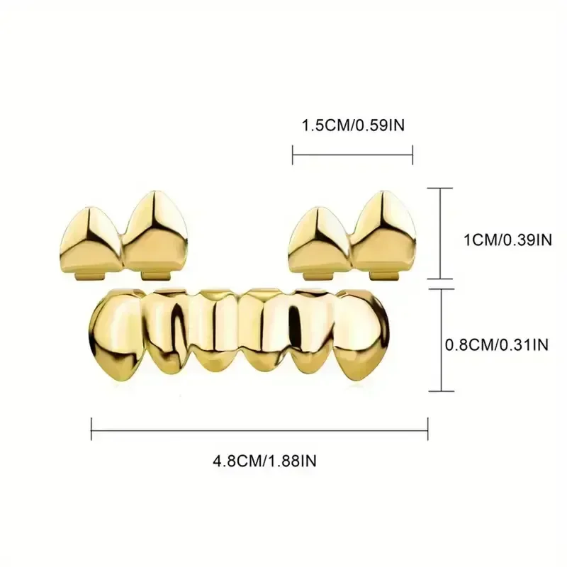 3CPS/مجموعة أسنان هيب هوب مطلية بالذهب والفضة لأغطية الفم Grillz مجموعة شواية علوية وسفلية أسنان مصاص دماء لمجموعات حفلات الهالوين