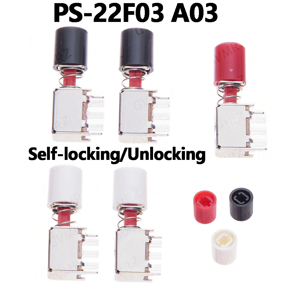 5Set PS-22F03 A03 Self-locking/Unlocking Push Button Switch DPDT Bipolar 6pin Self-locking Key Power Switch Directly Key Switch