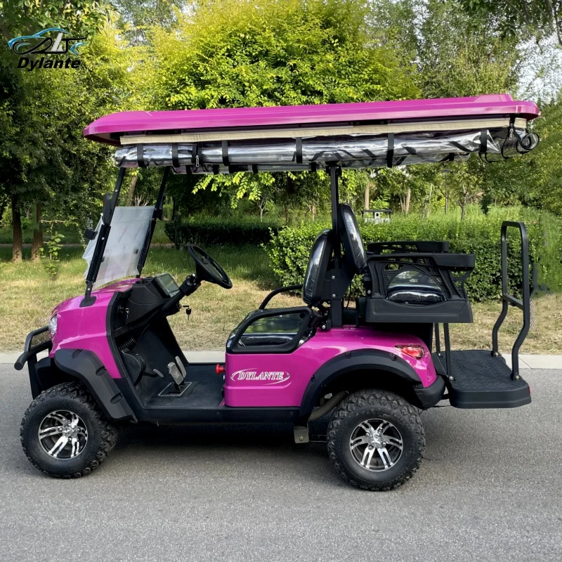 Carrello da golf elettrico Mountain Forest Road City 4KW 60V 105ah Pneumatico largo 14 pollici Fuoristrada Auto da caccia elettrica Pannello solare alimentato