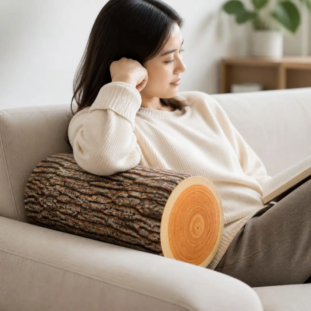 Comfortable Material Tree Log Pillow PP Cotton Filled Realistic Wood Grain Stump Cushion Soft Texture Round Floor Cushion For