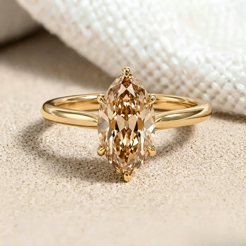 1 /2/3/5ct champagne moissanite marquise cut ring S925 silver moissanite 6 prong yellow vvs1 ring eternal wedding band for women
