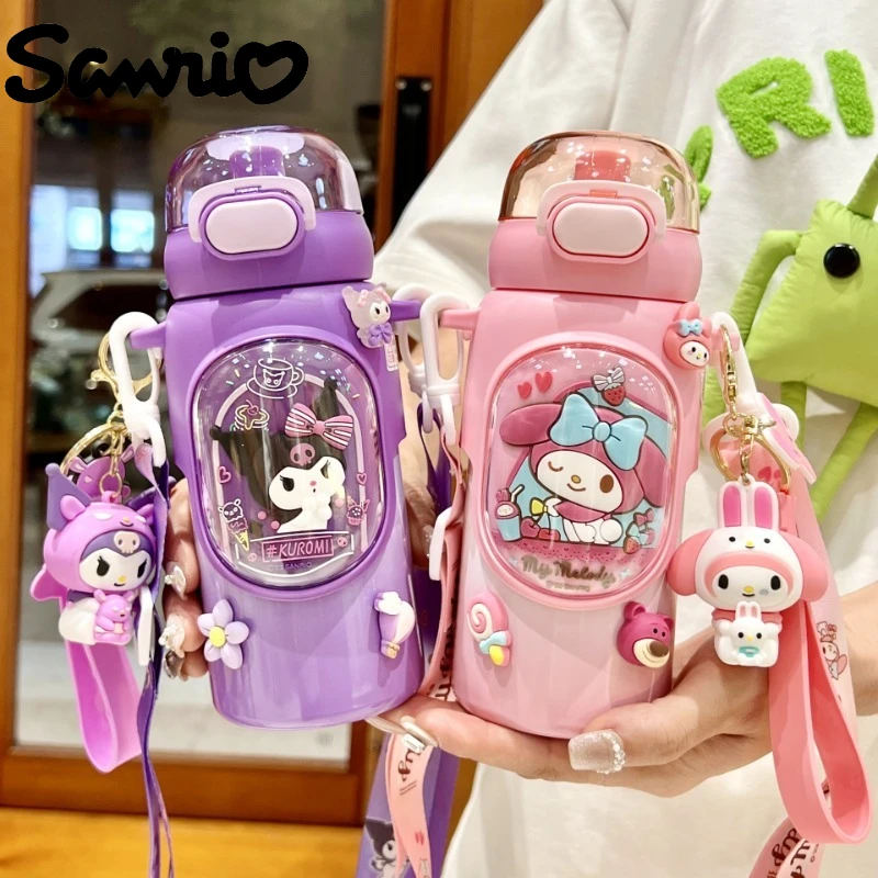 

460ML Sanrio Kuromi Water Cup Kawaii My Melody Cartoon Anime Cinnamoroll Accessories Vacuum Cup Children Straw Water Bottle Gift