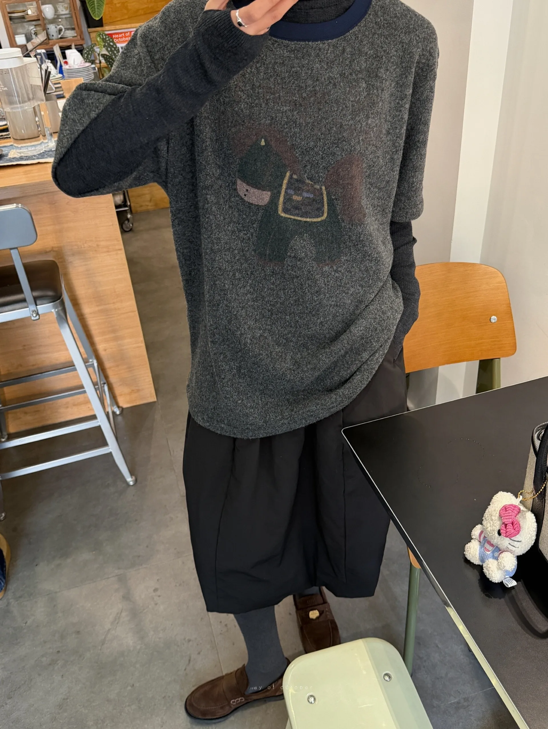 

Cute Little Print Wool Blend Knitted T-irt Loose Fit round Ne ort Sve Women's Faion Moisture ng Tee