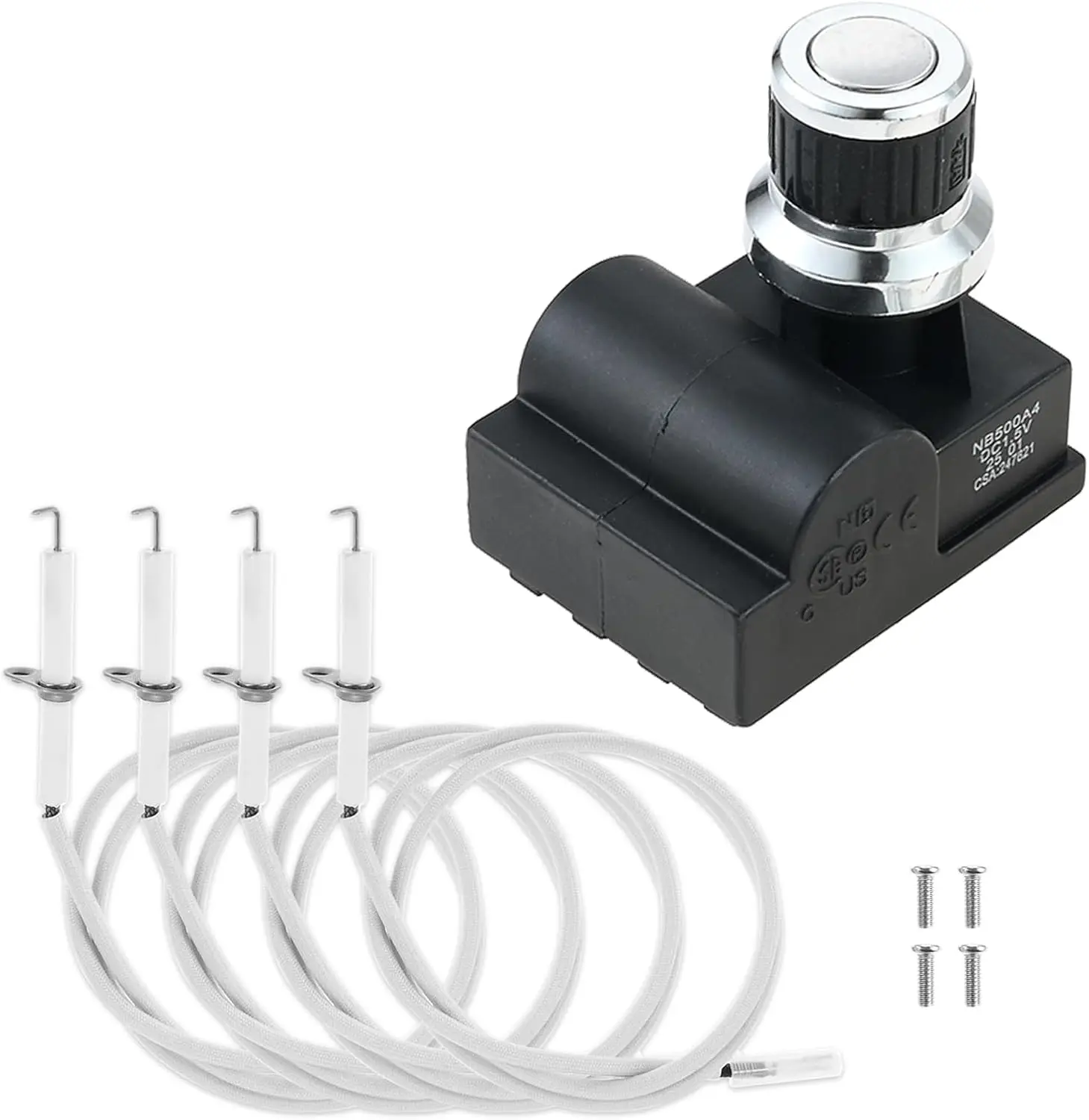 4 Outlet Universal Spark Generator AA Battery Push Button Switch Igniter Electronic Grill W/ Igniter Wire Replacement