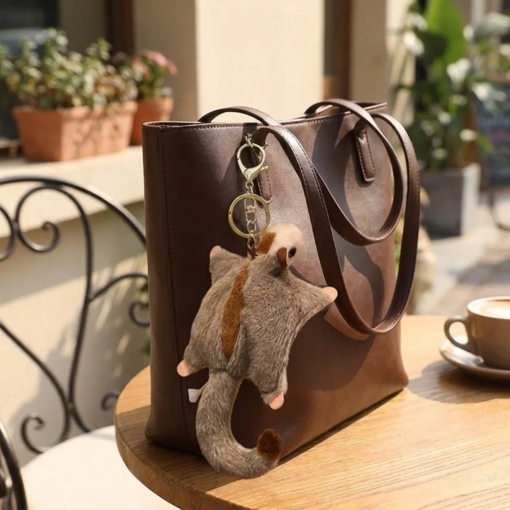 Fun Gift Soft Fluffy Animal Keychain Mini Magnetic Sugar Glider Keyring Lovely Polyester Flying Squirrel Pendant Desktop