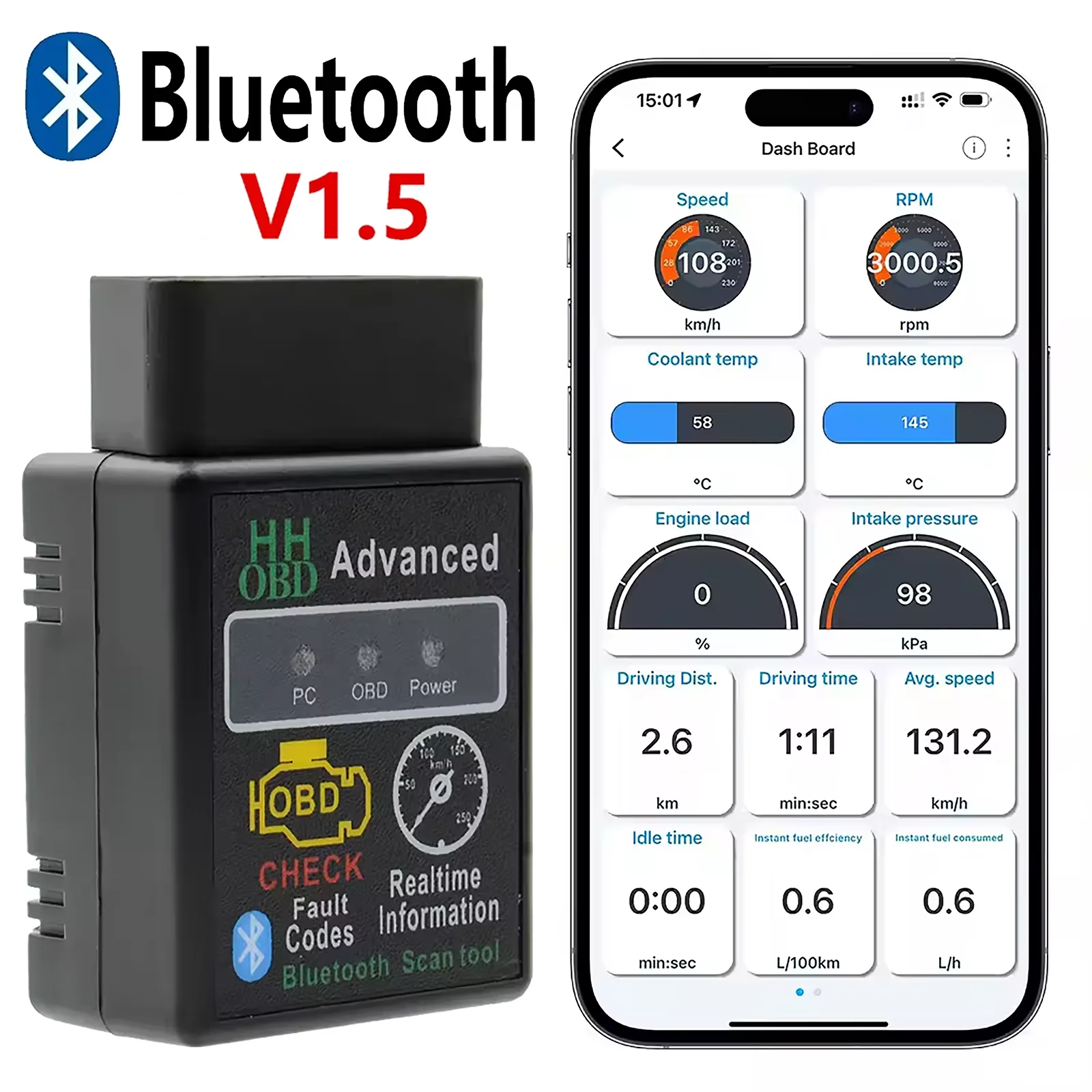 

HHOBD Advanced Bluetooth автомобильный сканер OBD2 ELM327 V1.5 считыватель кодов диагностический инструмент диагностический сканер для Android IOS Windows