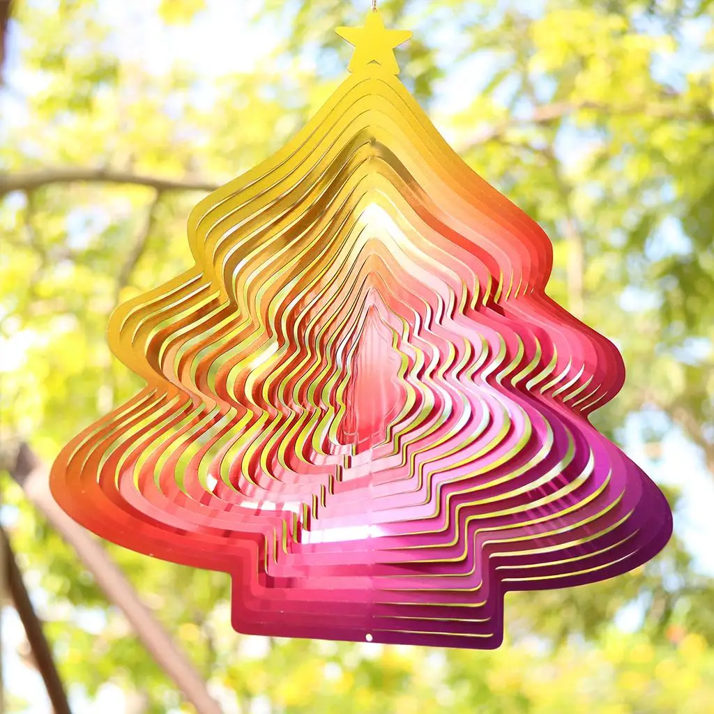 Hanging Wind Spinner 3D Stainless Steel Outdoor Garden Decor Wind Chime for Patio Balcony Rainbow Rotating