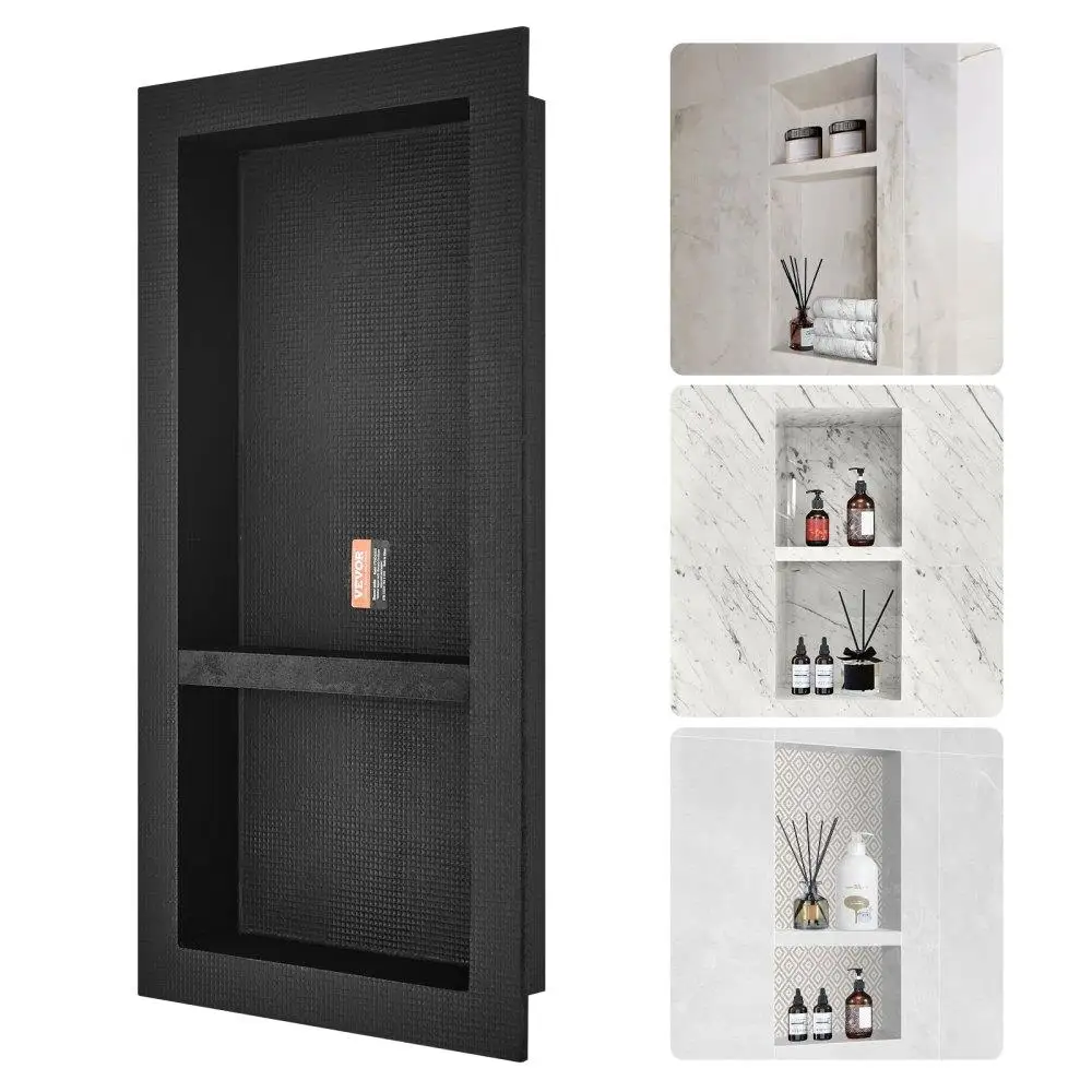 

for shower Niche Double Shelf Organizer 16x32 Recessed Wall Storage Modern Design Black