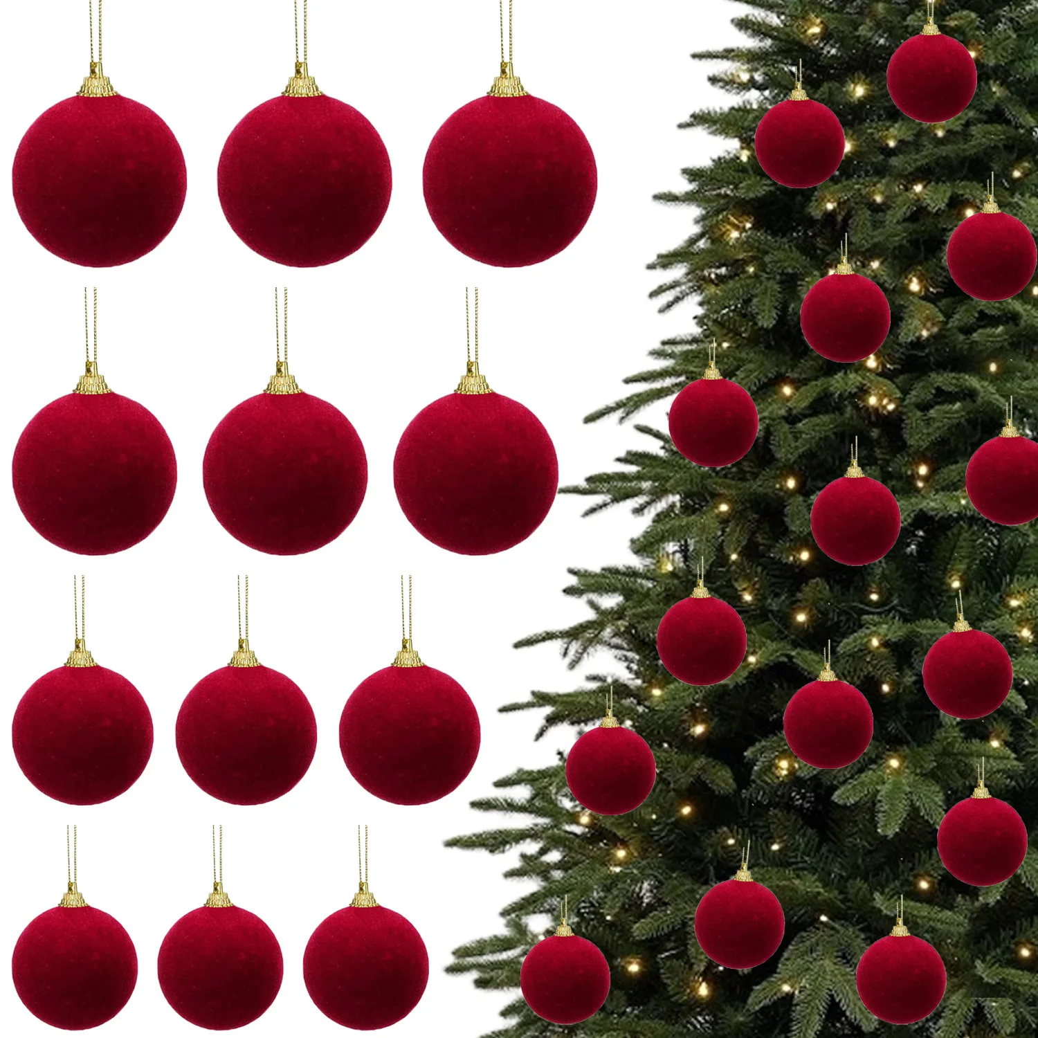 

Healifty 24pcs 5cm Burgundy Valentine Christmas Ornament Set for Tree Holiday Party Decorations