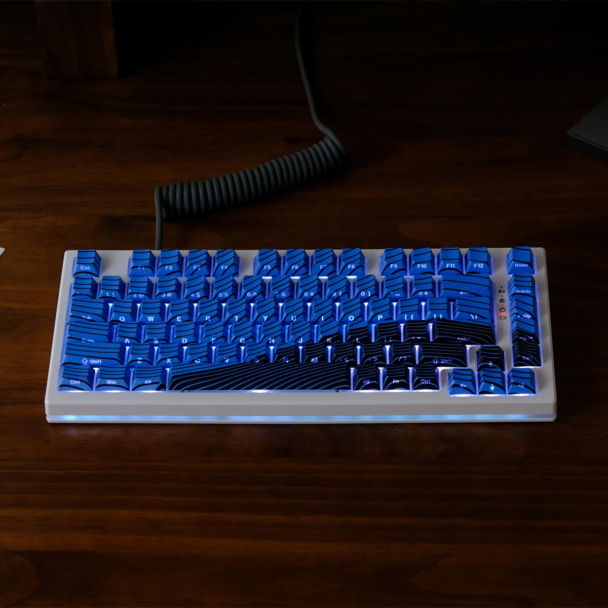 130 Keys Blue Black Wave Side-lit RGB Backlit Keycaps Cherry Profile 5 Sides Dye Sub PBT Keycap for MX Switches Gaming Keyboard