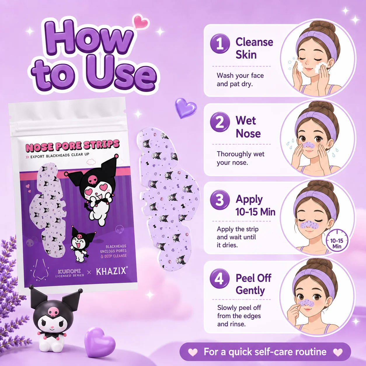 7/15pcs Hello Kitty 7/15PCS Nose Strips Cute Cartoon Kawaii Nose Stickers Beauty Gift Women